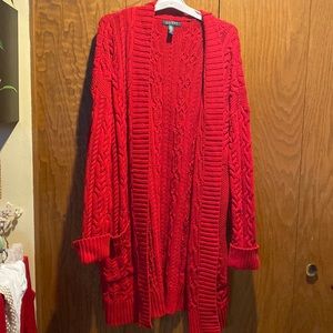 Red crochet cardigan